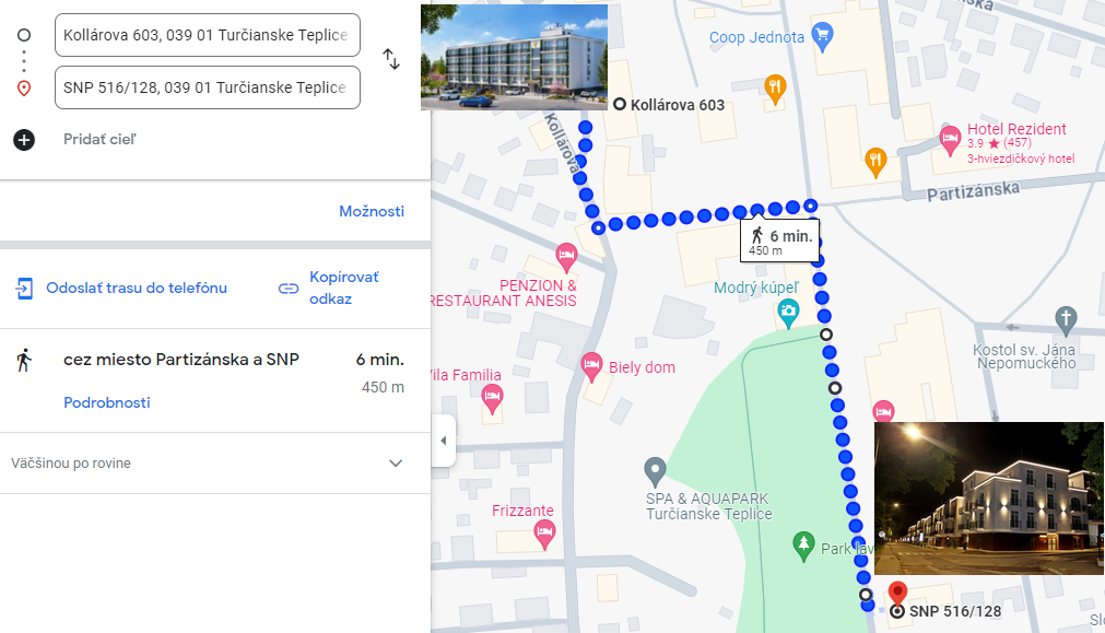 Walking route between Galanda 24 and Donizetti