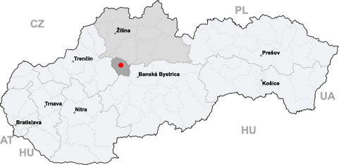 Map of Slovakia showing Turčianske Teplice
