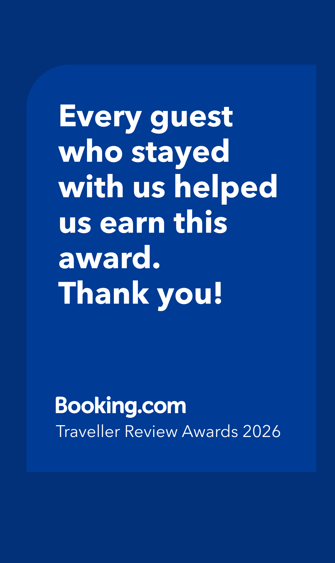 Booking.com Traveller Review Awards 2026 — thank you to our guests