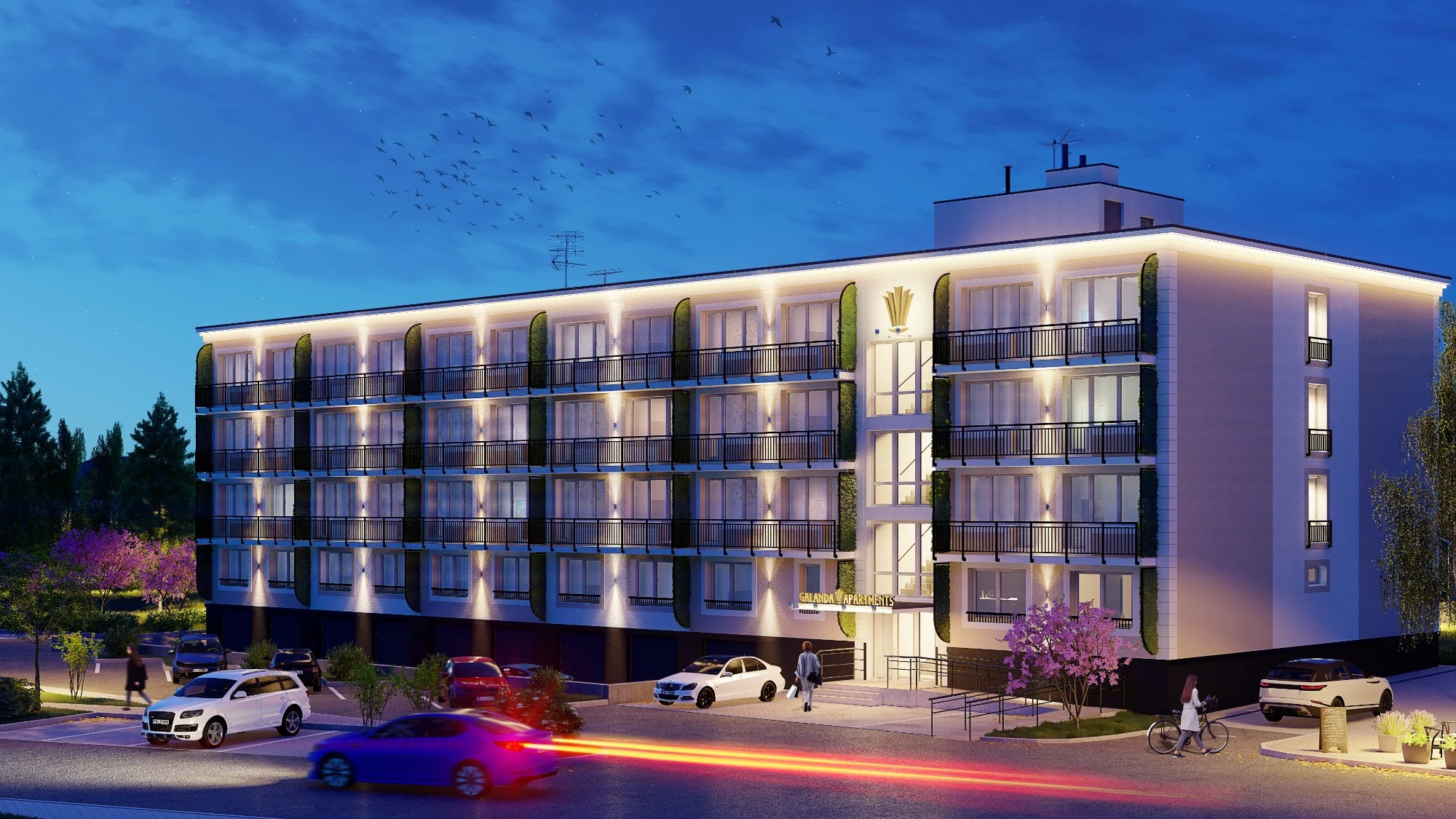 Galanda Apartments at night
